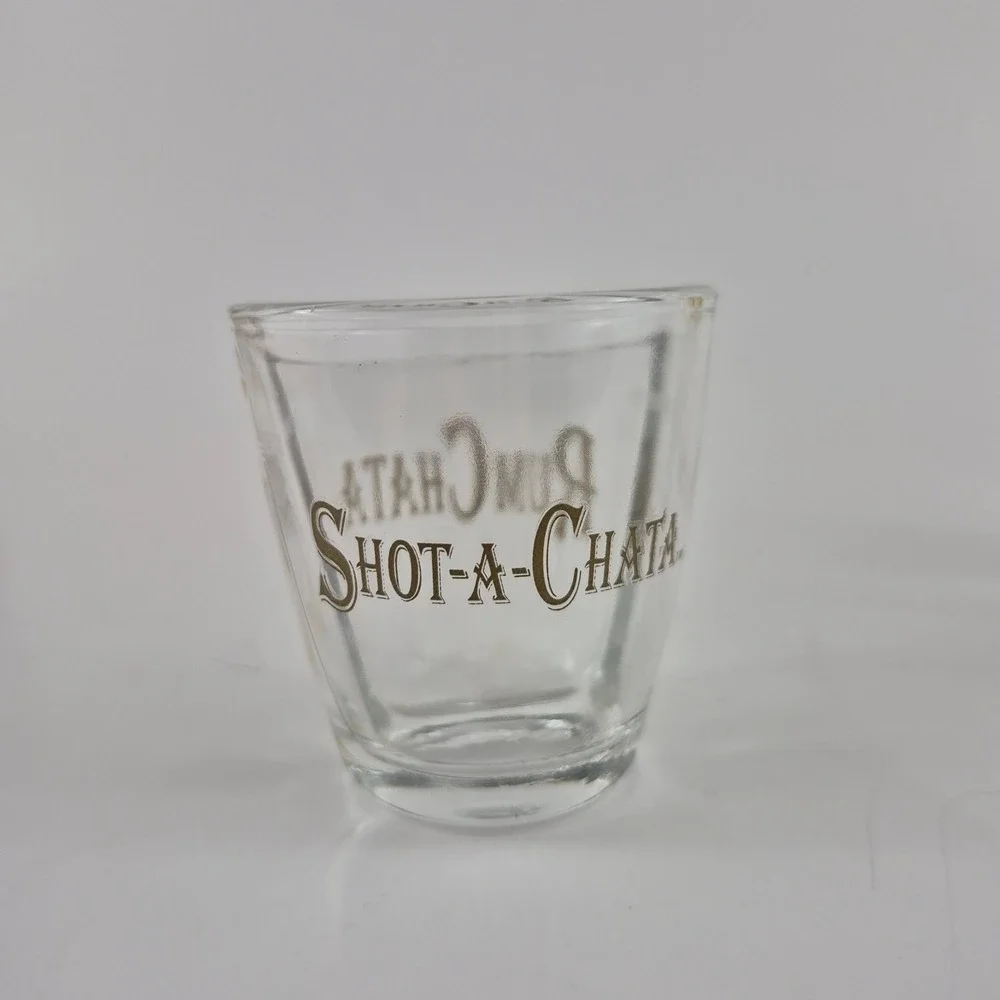 RumChata Shot-A-Chata Split Shot Glass and 2 Tall Shot Glasses Set Clear Gold